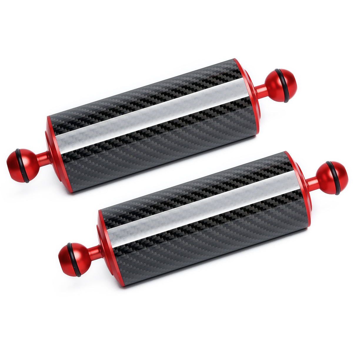 Red 8" Underwater Carbon Fiber Float Arm, for Ultralight, Aquatic Arm, Dual 1'' Ball Buoyancy Floating Arms Lighting System for Diving Tray Video Light/Strobe (2pack)