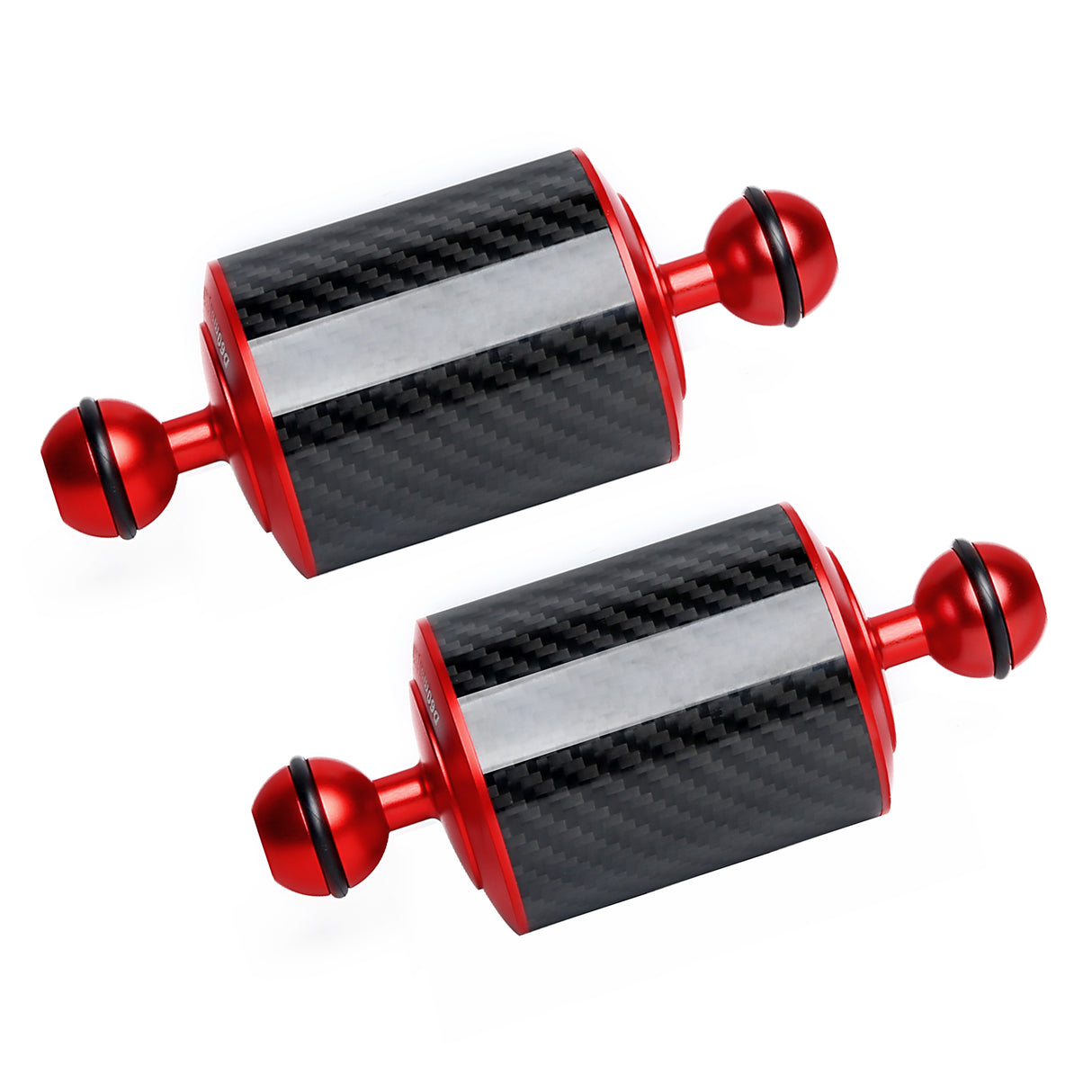 Red 5" Underwater Carbon Fiber Float Arm, for Ultralight, Aquatic Arm, Dual 1'' Ball Buoyancy Floating Arms Lighting System for Diving Tray Video Light/Strobe (2pack)