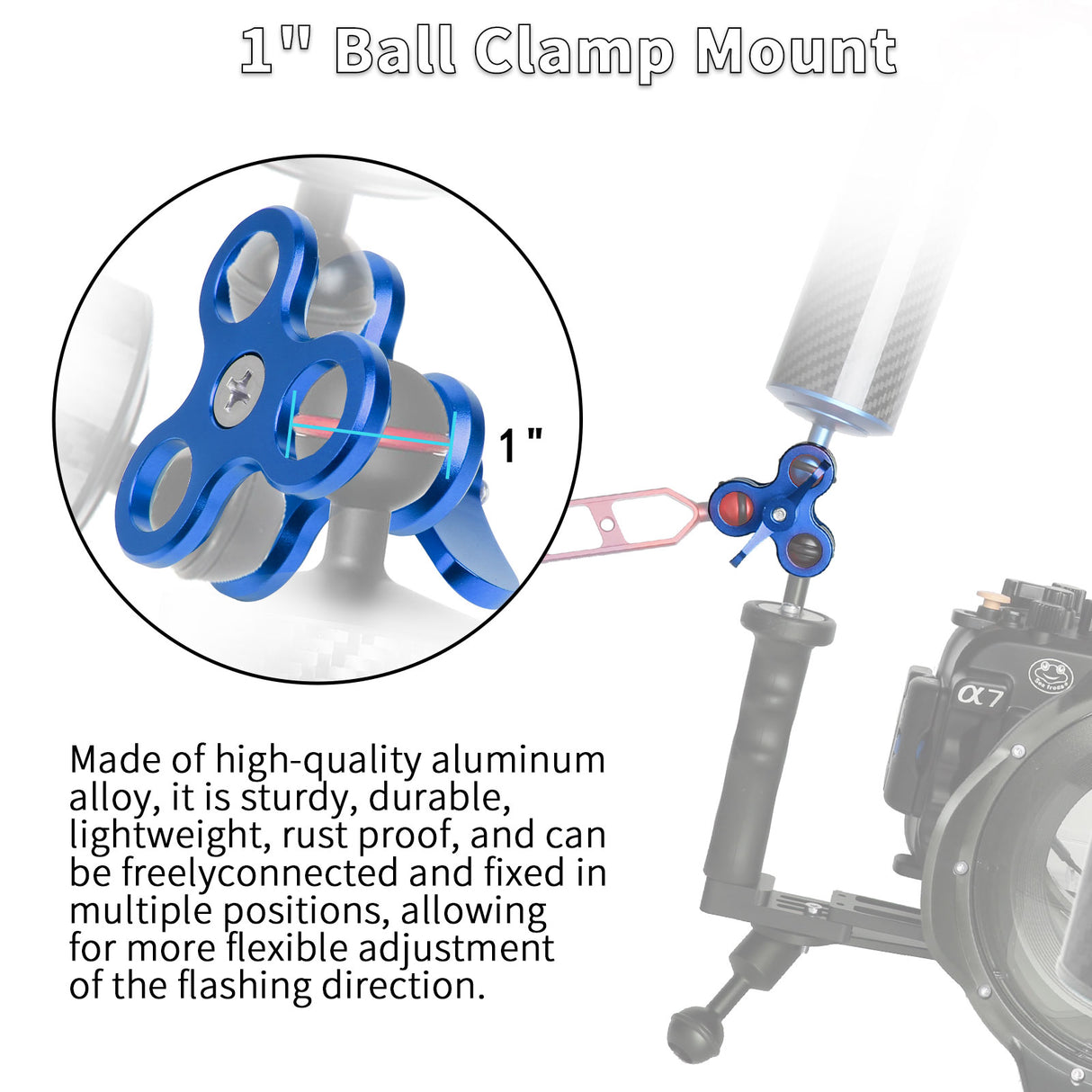 1'' Aluminum Triple Holes Ball Joint Clamp for Underwater Diving Light Arms Tray System, 360° Clip for Action Camera Flashlight Arms System, Photography Diving Camera(2PCS)