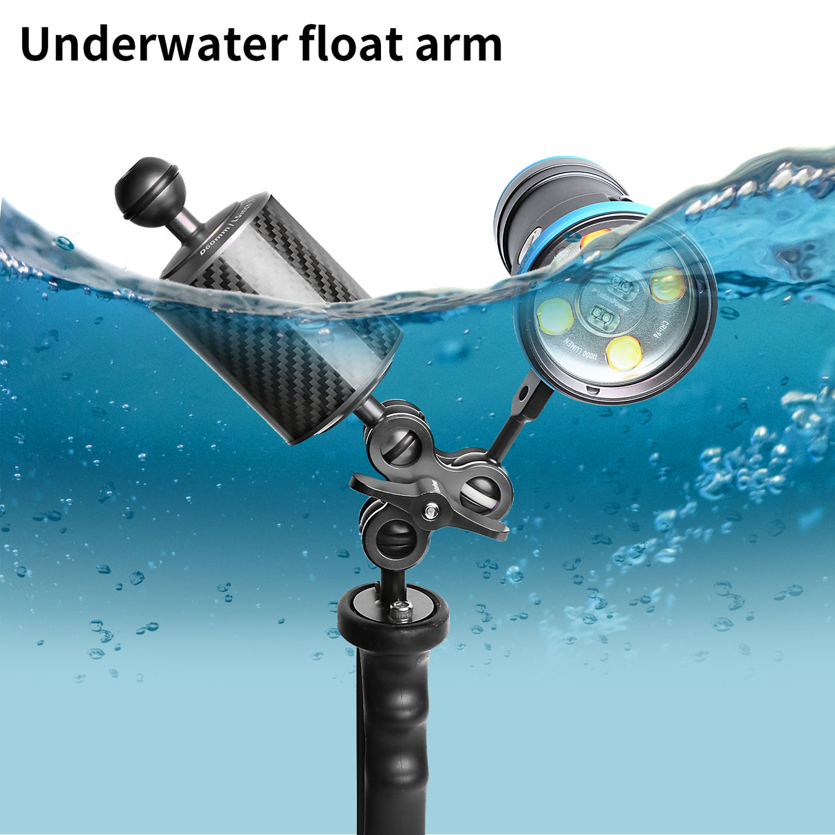 Black 5" Underwater Carbon Fiber Float Arm, for Ultralight, Aquatic Arm, Dual 1'' Ball Buoyancy Floating Arms Lighting System for Diving Tray Video Light/Strobe (2pack)