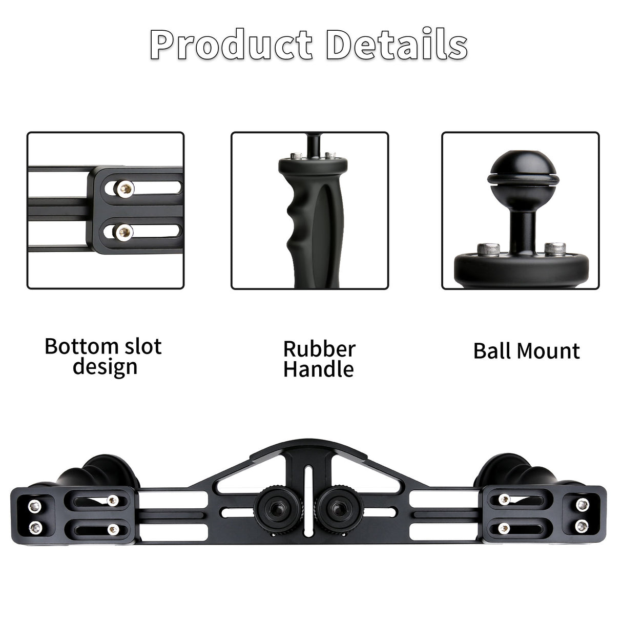 Underwater Camera Handle Tray Bracket, Dual Handle Extendable Aluminum Alloy Video Stabilizer Holder with 1/4 inch Screw Hole