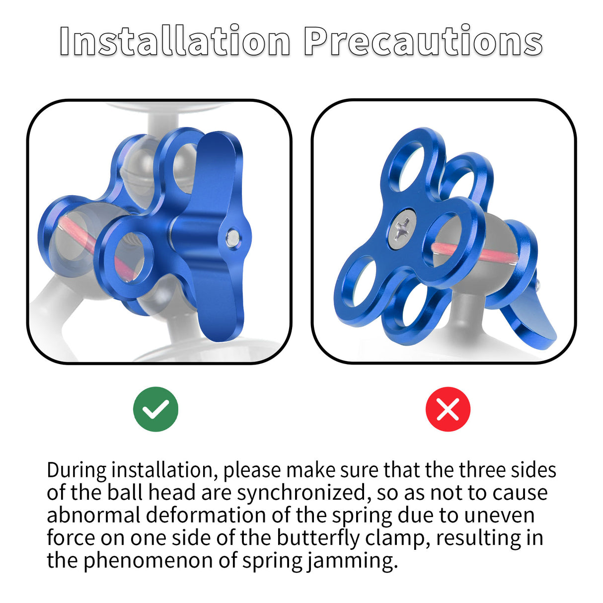 1'' Aluminum Triple Holes Ball Joint Clamp for Underwater Diving Light Arms Tray System, 360° Clip for Action Camera Flashlight Arms System, Photography Diving Camera(2PCS)