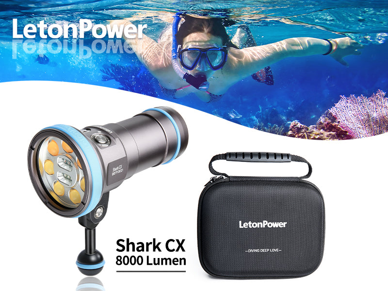 Shark CX 8000 Lumen Dive Light, 120m Waterproof Underwater Video Light 98 CRI with 120 Degree Wide Beam Angle Scuba Flashlight for Underwater Professional Dive Photography Fill Light