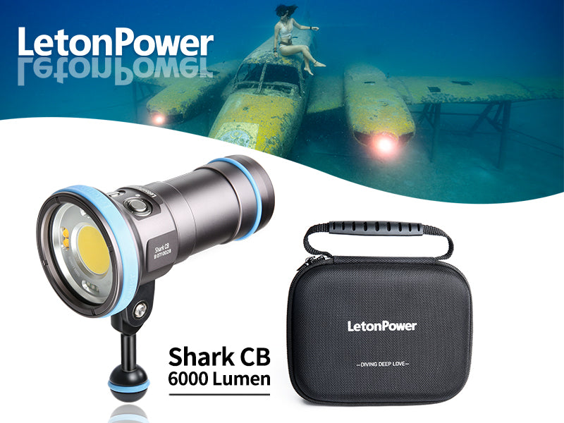 Shark CB 6000 Lumen Dive Light, 120m Waterproof Underwater Video Light 96 CRI with 120 Degree Wide Beam Angle Scuba Flashlight for Underwater Professional Dive Photography Fill Light