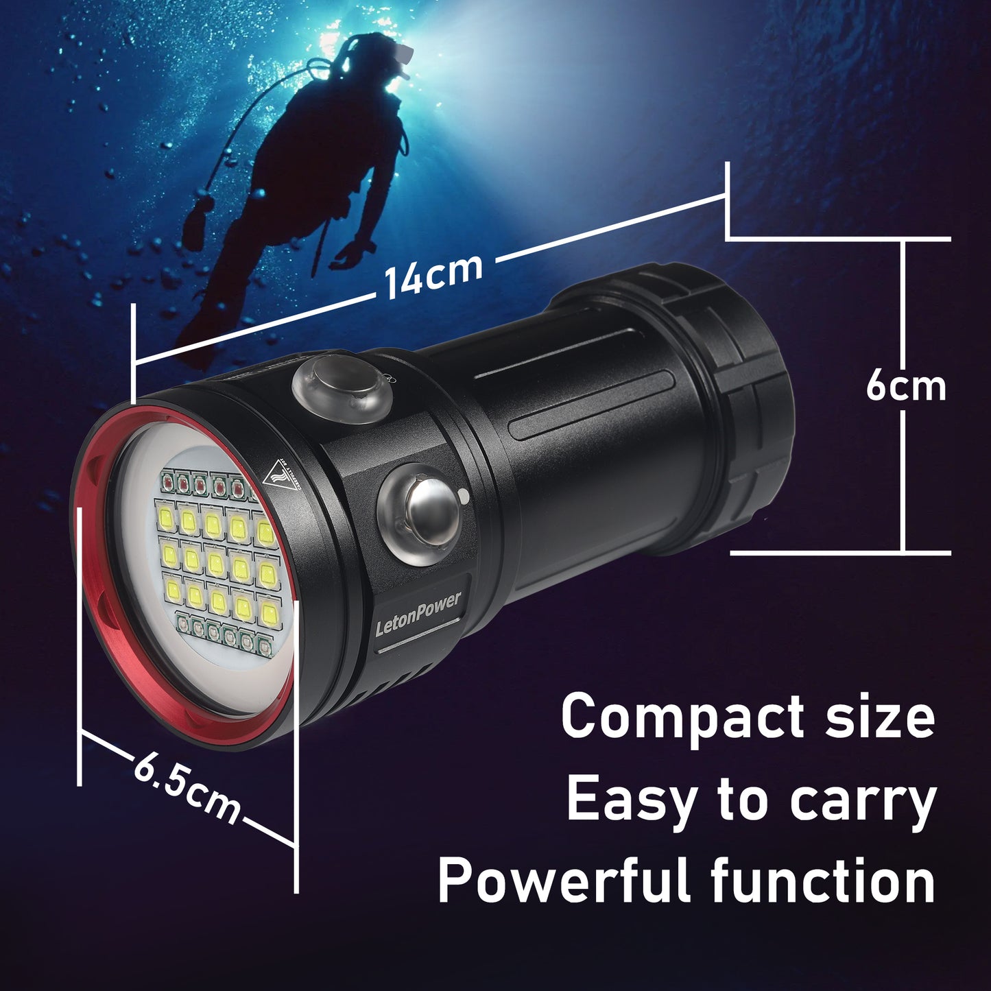 Diving Flashlight,LetonPower L15 10000Lumens Dive Light,100m Underwater Video Light, Scuba Dive Lights, Underwater Flashlight with Type-C Charging for Professional Under Water Sports
