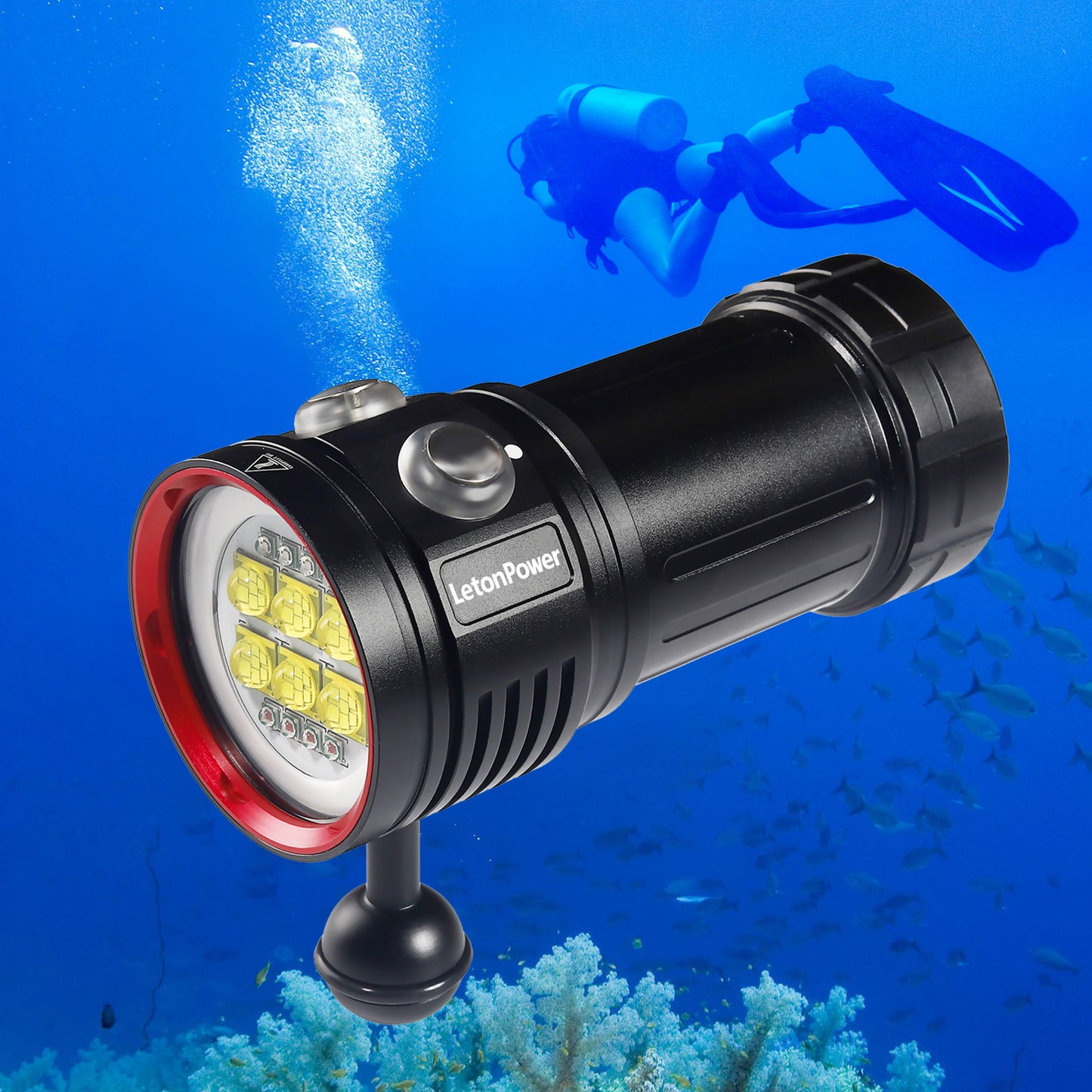 Diving Flashlight,LetonPower L24 12000Lumens Dive Light,100m Underwater Video Light, Scuba Dive Lights, Underwater flashlights with Type-C Charging for Professional Under Water Sports