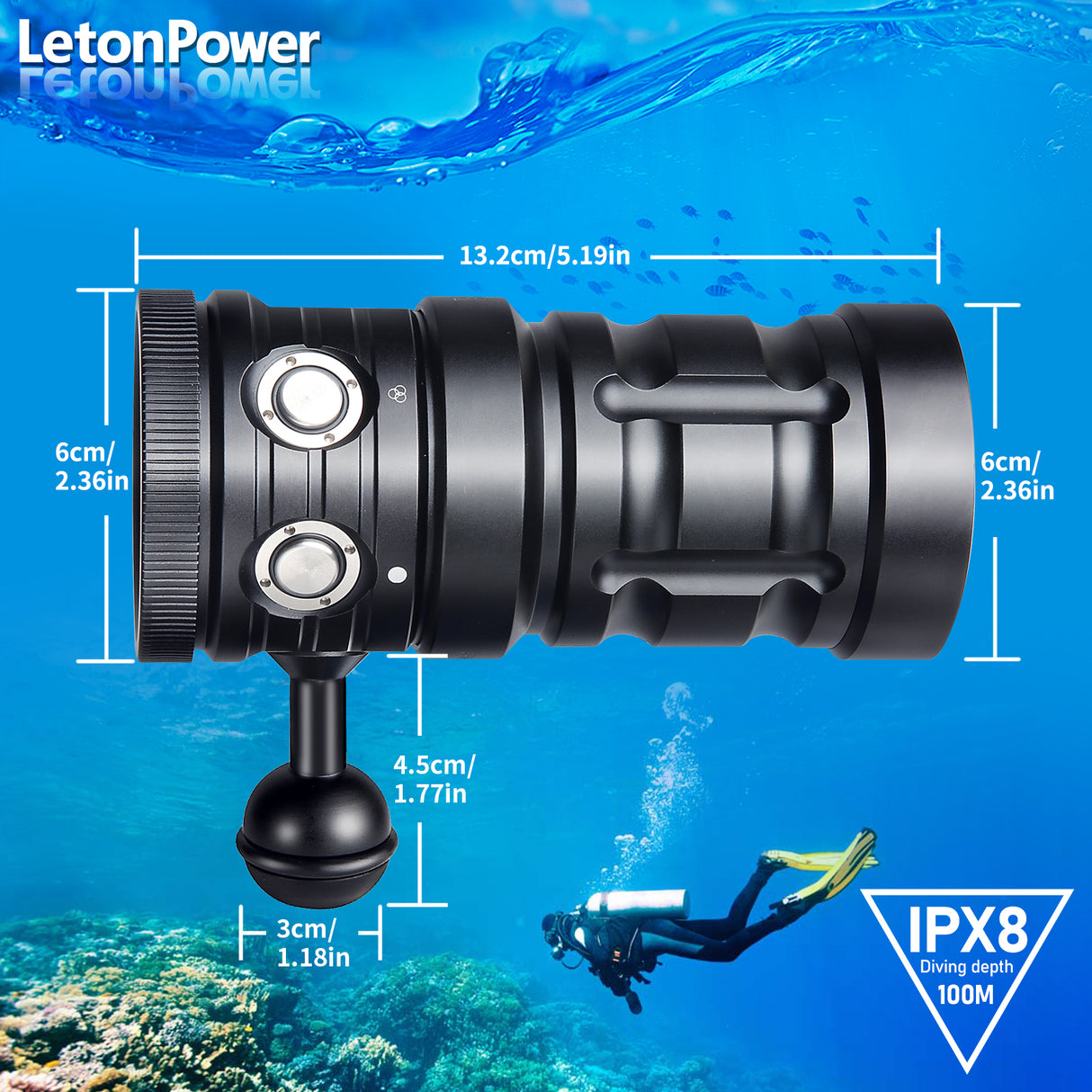 Turbo SX Dive Light, 11000 Lumens 100m Underwater Video Light,Diving Flashlight,Scuba Dive Light,Waterproof Flashlight with for Under Water Sports,Underwater Video Shooting and Photography