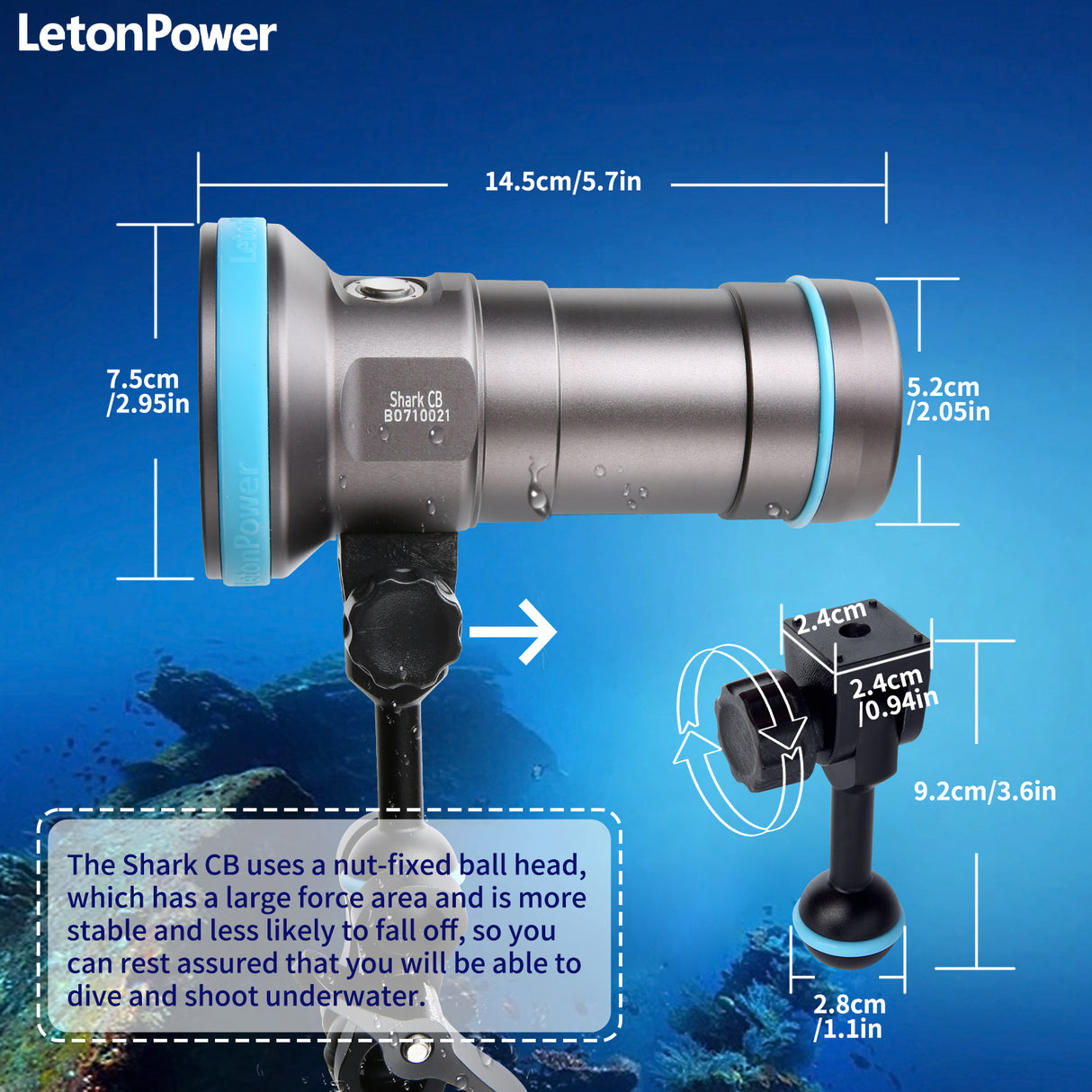 Seal CB 4000 Lumen Dive Light for Underwater Photography, 100m Underwater Video Light 94 CRI with 120 Degree Wide Beam Angle Scuba Flashlight for Professional Dive Photography Fill Light