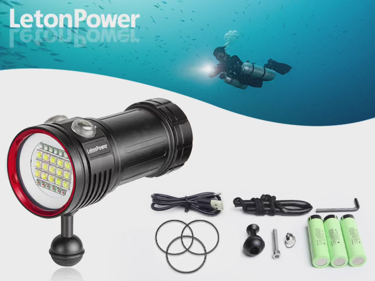 Diving Flashlight, L15 10000Lumens Dive Light,100m Underwater Video Light, Scuba Dive Lights, Underwater Flashlight with Type-C Charging for Professional Under Water Sports