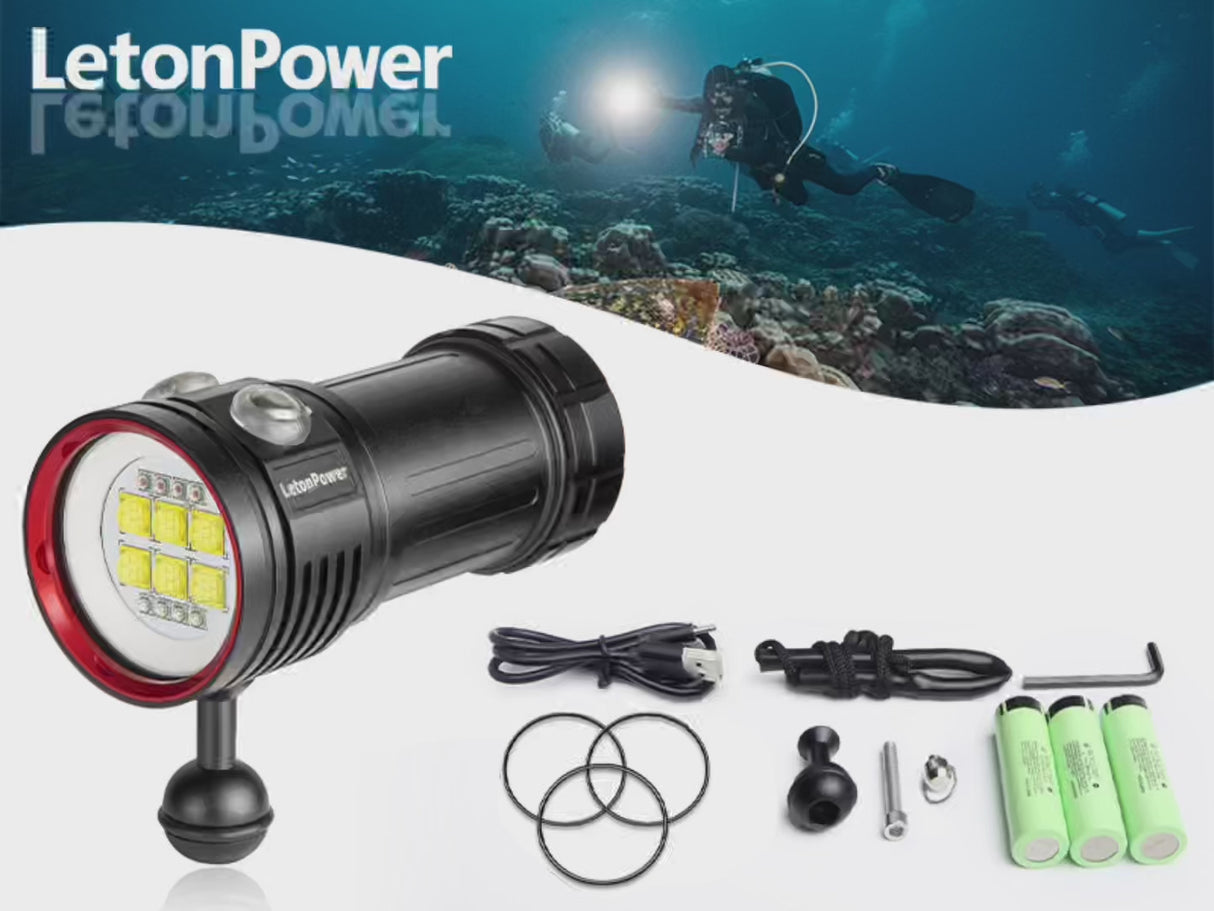 Diving Flashlight, L24 12000Lumens Dive Light,100m Underwater Video Light, Scuba Dive Lights, Underwater flashlights with Type-C Charging for Professional Under Water Sports